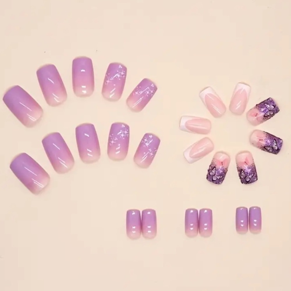 🦋 24 pcs reusable press on nails with butterflies and stars. - Picture 2 of 4